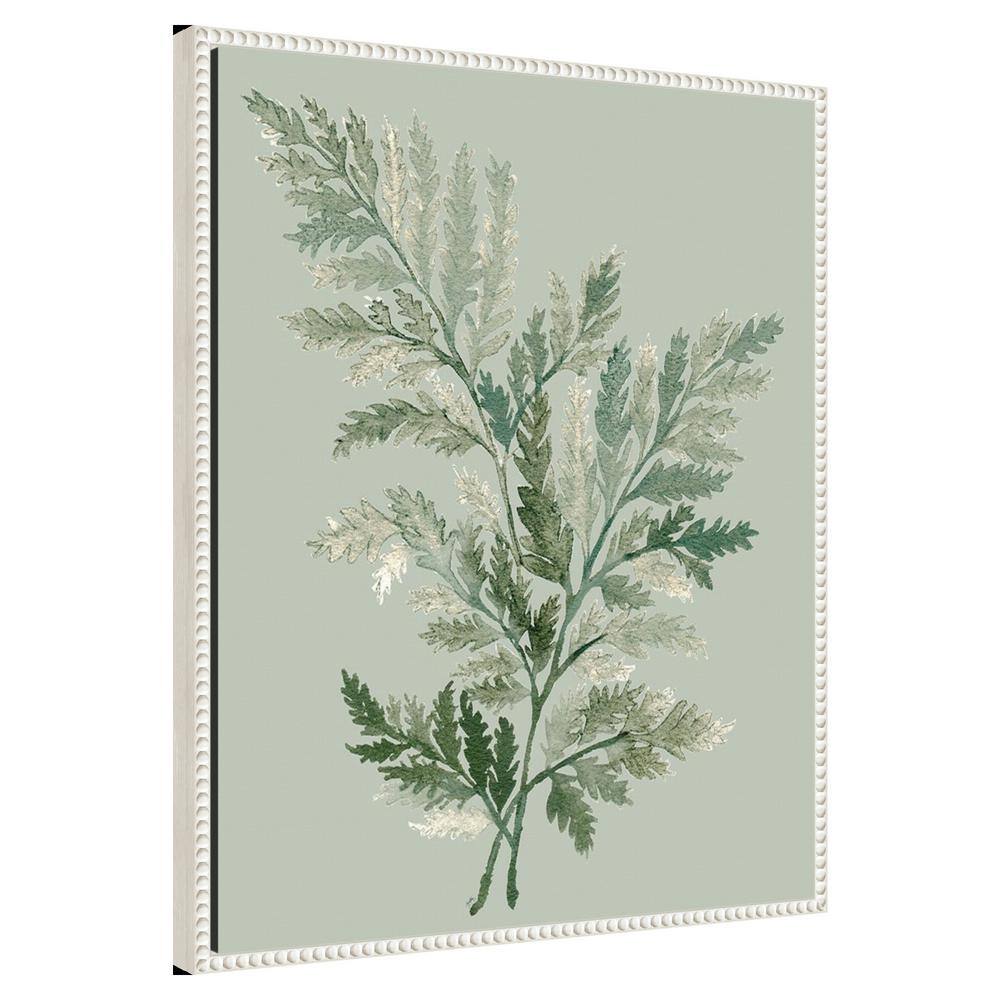 Tonal Green Ferns Beaded Framed Canvas Wall Art