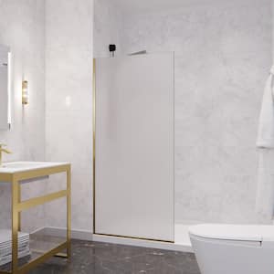 Veil 34 in. W x 74 in. H Fixed Frameless Shower Door in Brushed Gold with Frosted Glass