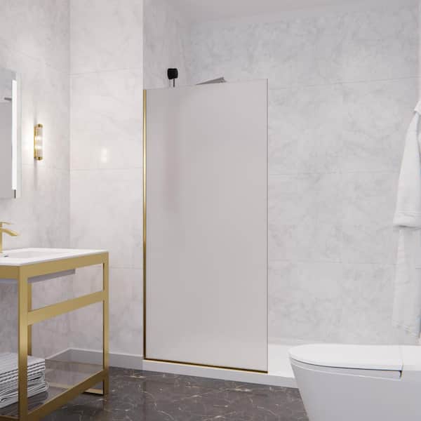 ANZZI Veil 34 in. W x 74 in. H Fixed Frameless Shower Door in Brushed Gold with Frosted Glass