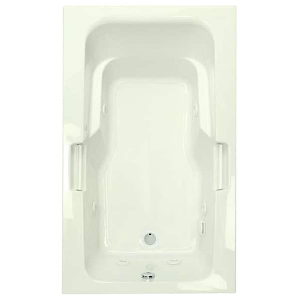 Aquatic Montrose 60 in. x 36 in. Acrylic Drop-In Whirlpool Reversible Drain Rectangular Bathtub with Heater in Biscuit