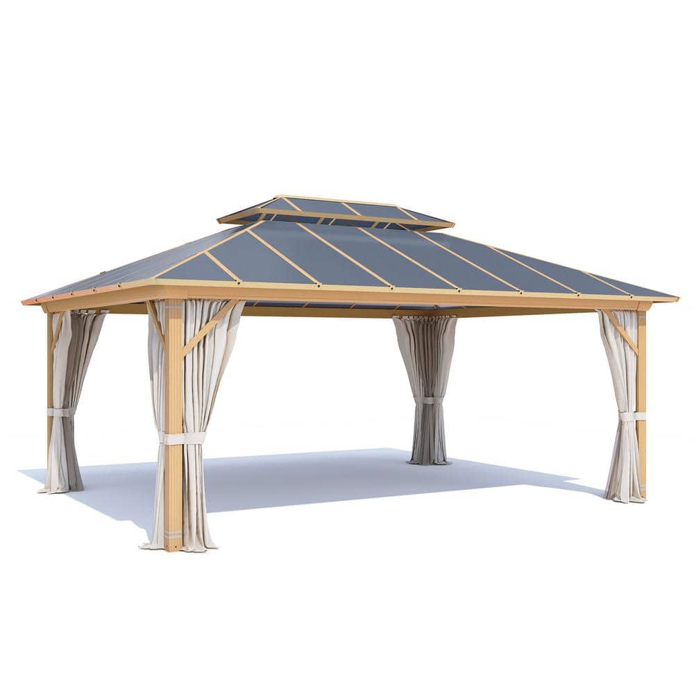 12 ft. x 16 ft. Hardtop Gazebo, Wooden Finish Coated Aluminum Frame Gazebo 