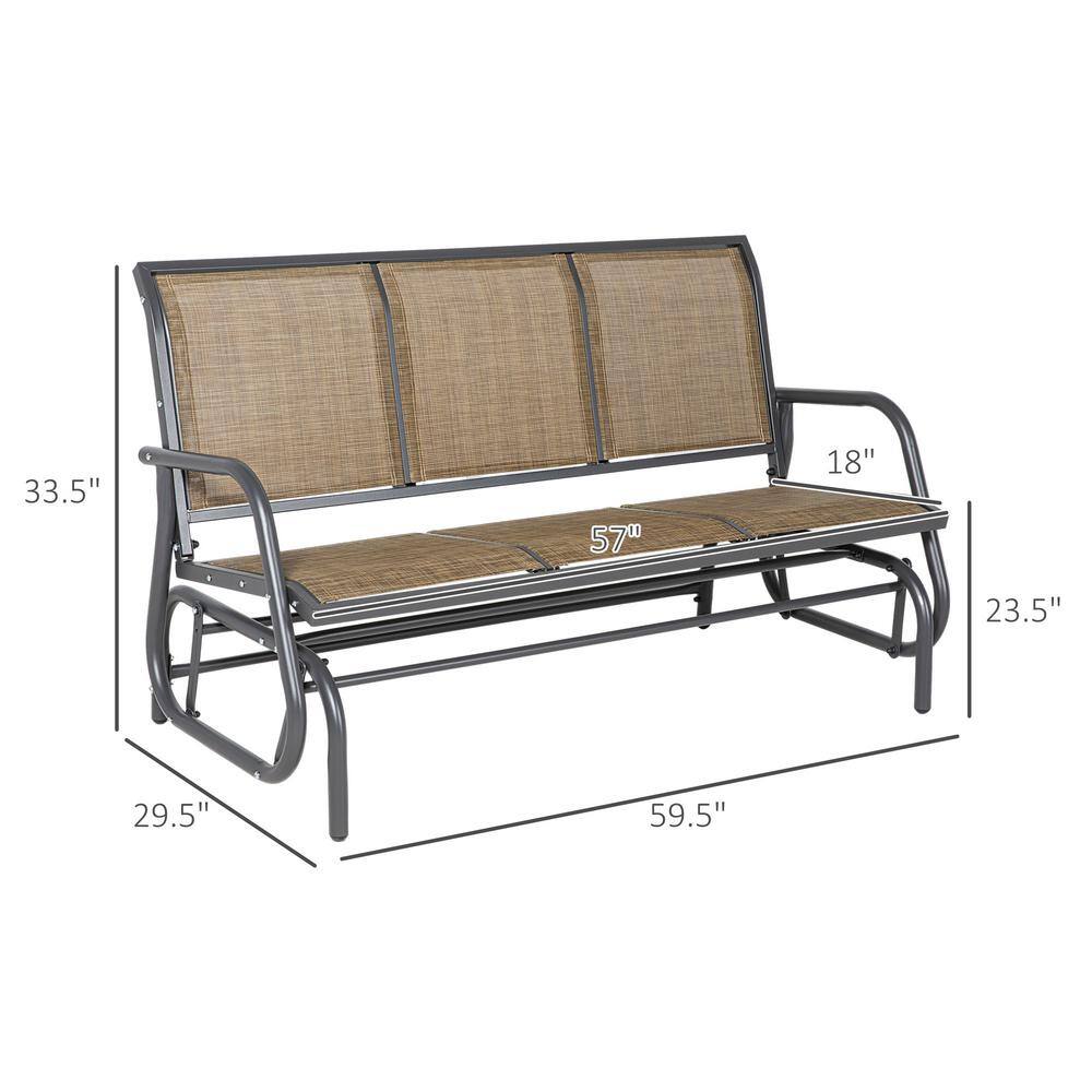 Light Brown Mesh Fabric Outdoor Glider Bench for Three