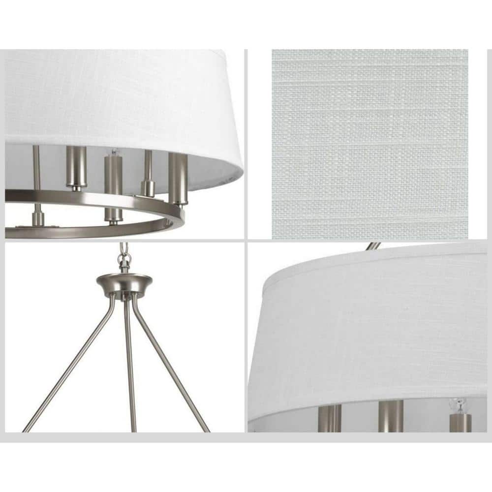 Cherish 6-Light Brushed Nickel Chandelier with White Linen Shade