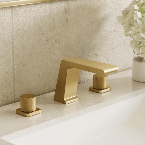Waterfall 3-Hole 8 in. Widespread Double Handle Bathroom Sink Faucet in Brushed Gold with Pop-Up Drain (2-Pack)
