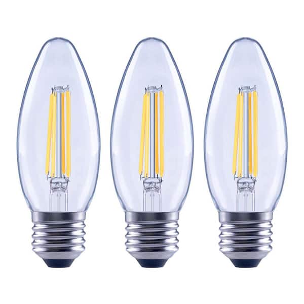 EcoSmart 100-Watt Equivalent B13 Blunt Tip Dimmable Candle E26 Base Clear Glass LED Vintage Edison Light Bulb Soft White (3-Pack)