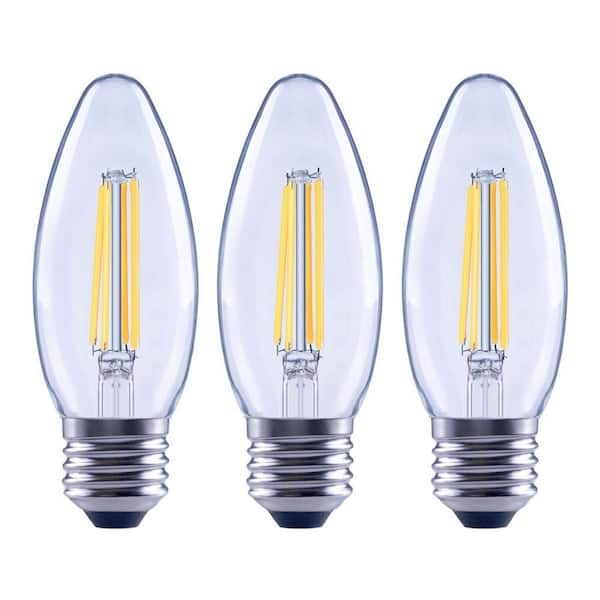 Photo 1 of 100-Watt Equivalent B13 Blunt Tip Dimmable Candle E26 Base Clear Glass LED Vintage Edison Light Bulb Soft White (3-Pack)