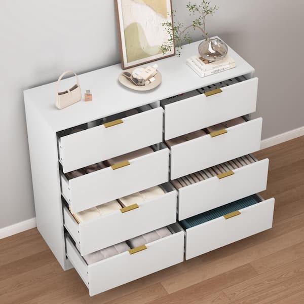 Qualler White 8 Drawer 47.2 in. Wide Chest of Drawers NEWCD028W