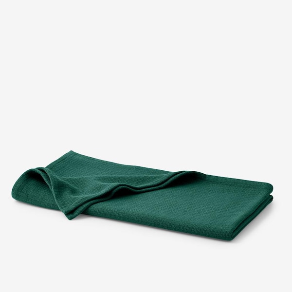 The Company Store Cotton Weave Dark Green Solid Woven Throw Blanket ...