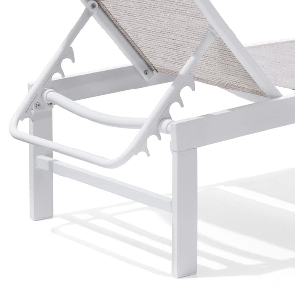 1-Piece Metal Adjustable Aluminum Outdoor Chaise Lounge Chair in White and Gray and Blue for Pool Patio