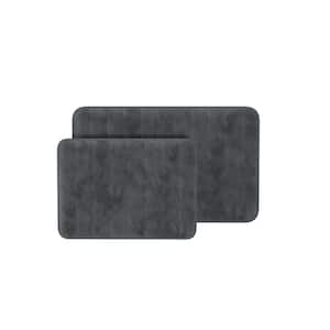 Silver 20.25 in. x 32.25 in. Memory Foam 2-Piece Bath Mat Set