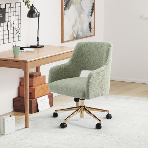 Stain Resistant Boucle Fabric Upholstered Adjustable Height Office Vanity Swivel Task Chair with Wheels in Desert Sage
