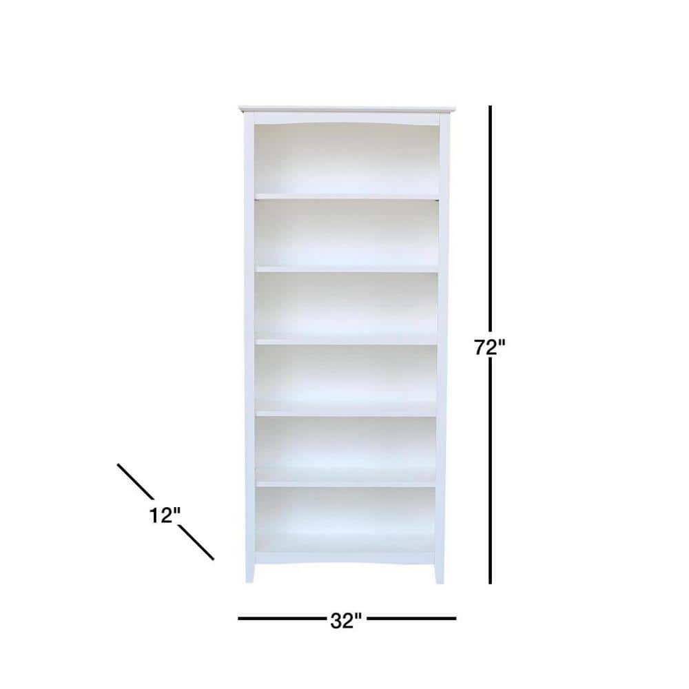 Elegant Transitional White Solid Wood Adjustable Shaker Bookshelf