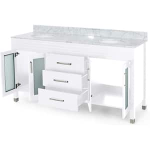 73 in. W. x 22 in. D x 40 in. H Double Sink Freestanding Bath Vanity in White with White Marble Top and Storage Cabinet