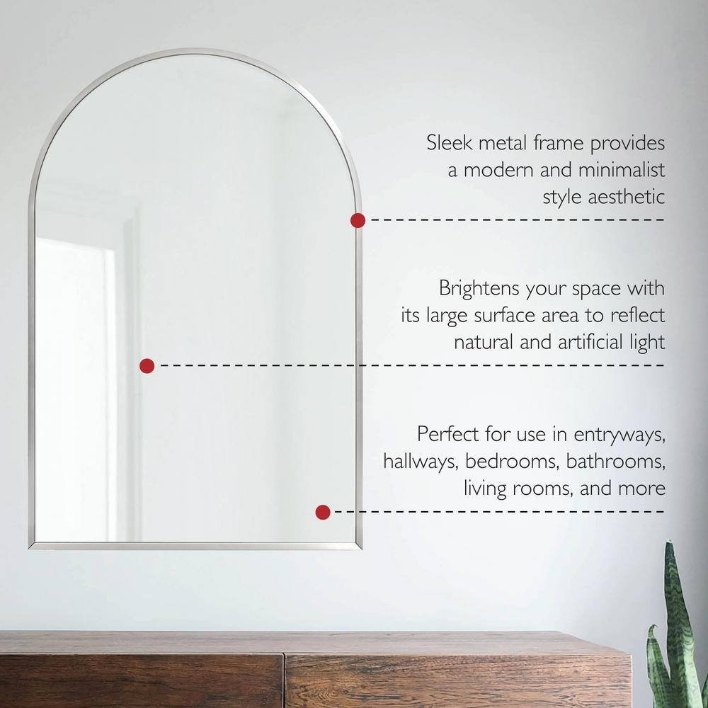 Maeve 36" x 24" Silver Arched Wall Mirror with Metal Frame