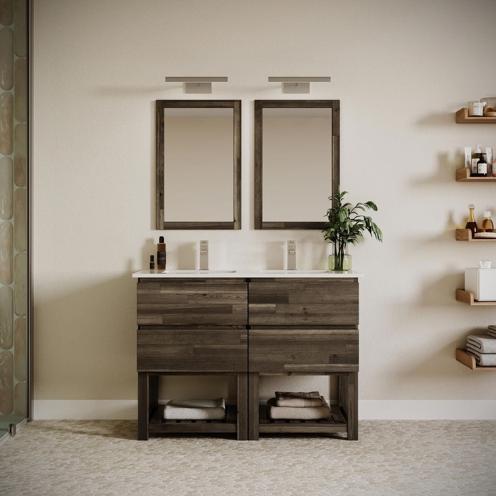 Acacia Wood 46" Freestanding Double Sink Bathroom Vanity Base