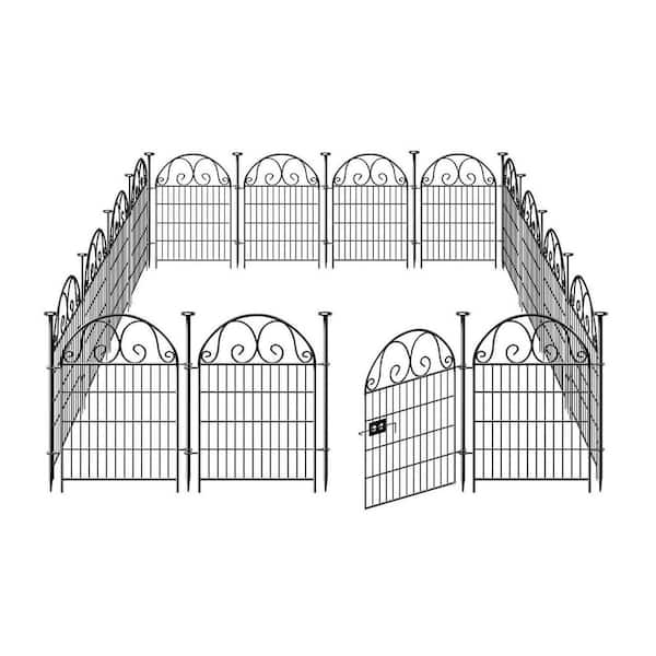  27 in. x 40 in. Heavy Duty Metal Temporary Dog Digging Fencing Barrier with Gate for Outdoor Yard (12-Pack)
