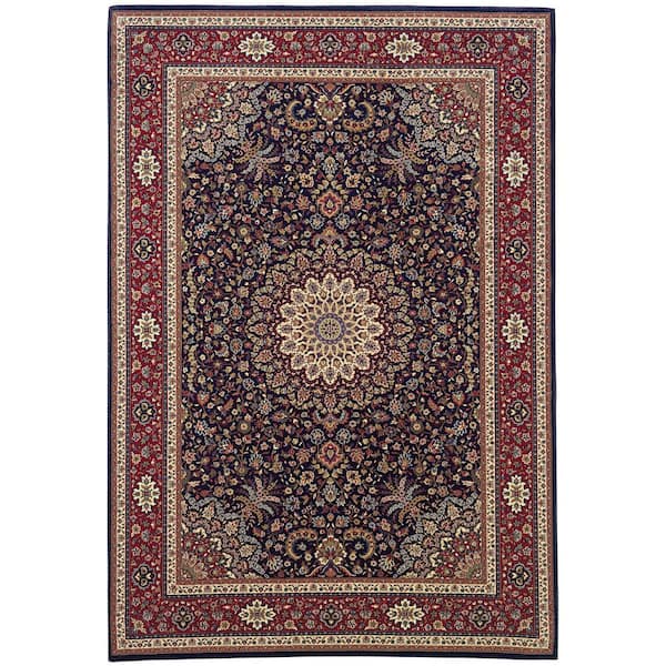 8 ft. Round Black, Ivory Oriental Washable Area Rug