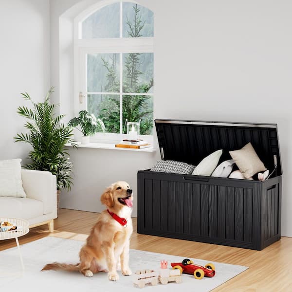 80 Gal. Black Waterproof Resin Outdoor Storage Deck Box with Built-In Handles (46.26 in. W x 18.7 in. D x 23.23 in. H)