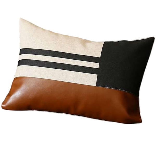 HomeRoots Brown, Black, Ivory Striped Polyester 12 in. x 20 in. Throw Pillow Set of 2