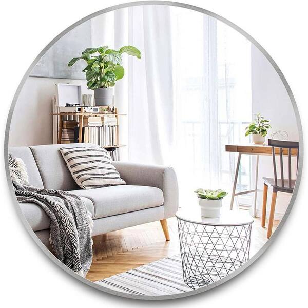 Tatahance 42 in. W x 42 in. H Round Metal Frame Silver Tatahance 42 in. W x 42 in. H Round Metal Frame Silver
