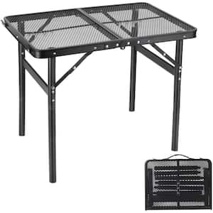 Outdoor Small Folding Grill Table for Camping, Picnic with 4 Levels Adjustable Height in Black