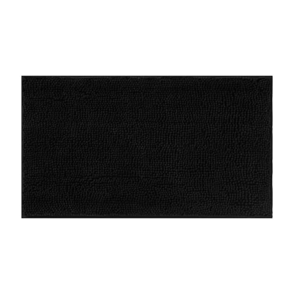 Plush Shag Chenille Black 27 in. x 45 in. Bath Rug