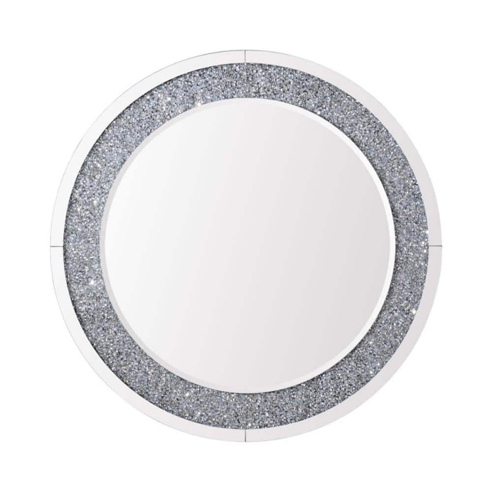 Silver 31.5 in. W x 31.5 in. Modern Rectangle Wall Mirror with Diamonds Inl