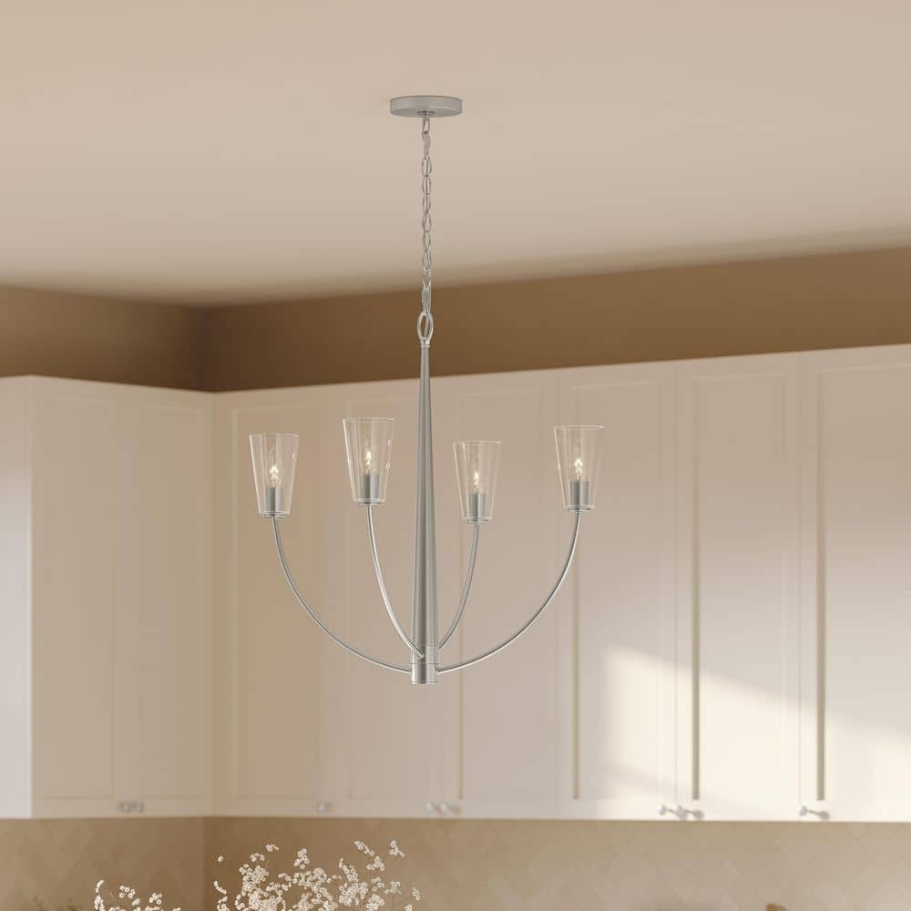 Jheni 60-Watt 4-Light Brushed Nickel Transitional Chandelier with Clear Glass Shades price history on PriceWatchPro