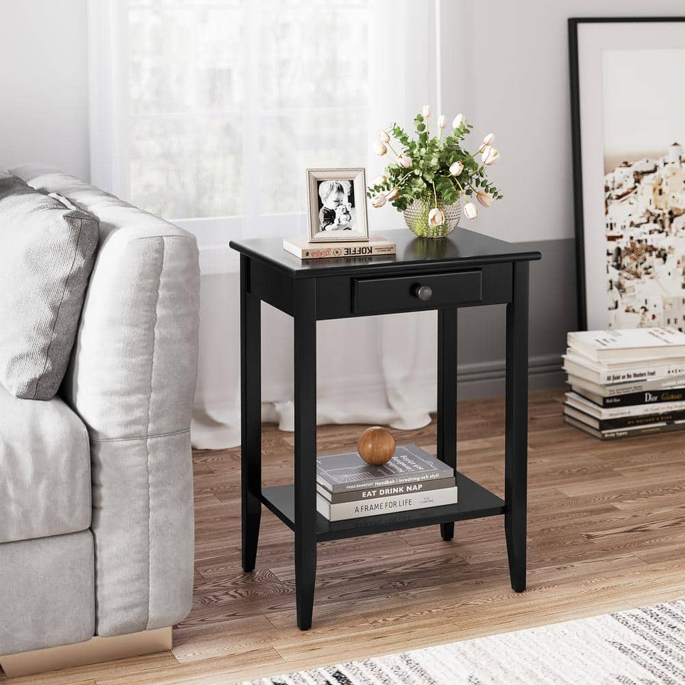 AndMakers 18.1 in. Black Rectangular Wood End Table with 1-Drawer IH ...