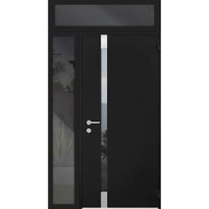 6777 68 in. x 80 in. Right-Hand/Outswing Tinted Glass Black Enamel Steel Prehung Front Door with Hardware