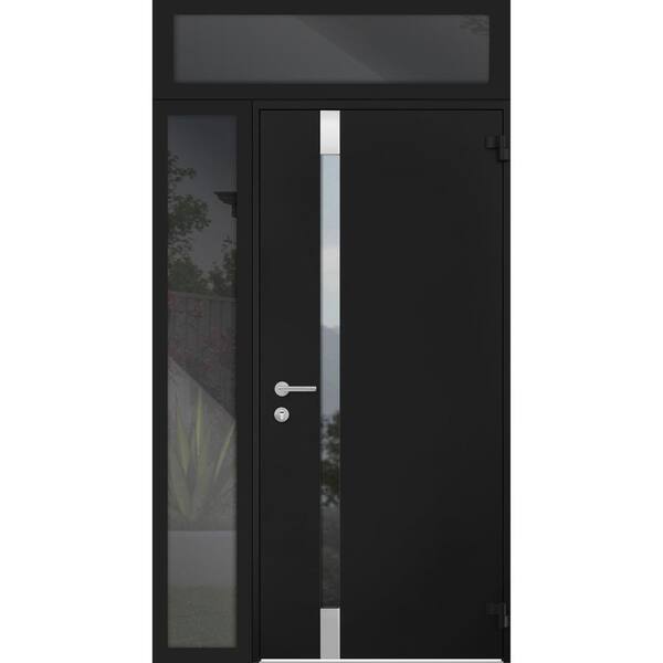 VDOMDOORS 6777 44 in. x 96 in. Right-Hand/Outswing Tinted Glass Black Enamel Steel Prehung Front Door with Hardware