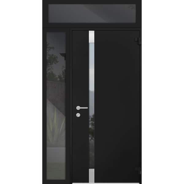 VDOMDOORS 6777 52 in. x 96 in. Right-Hand/Outswing Tinted Glass Black Enamel Steel Prehung Front Door with Hardware
