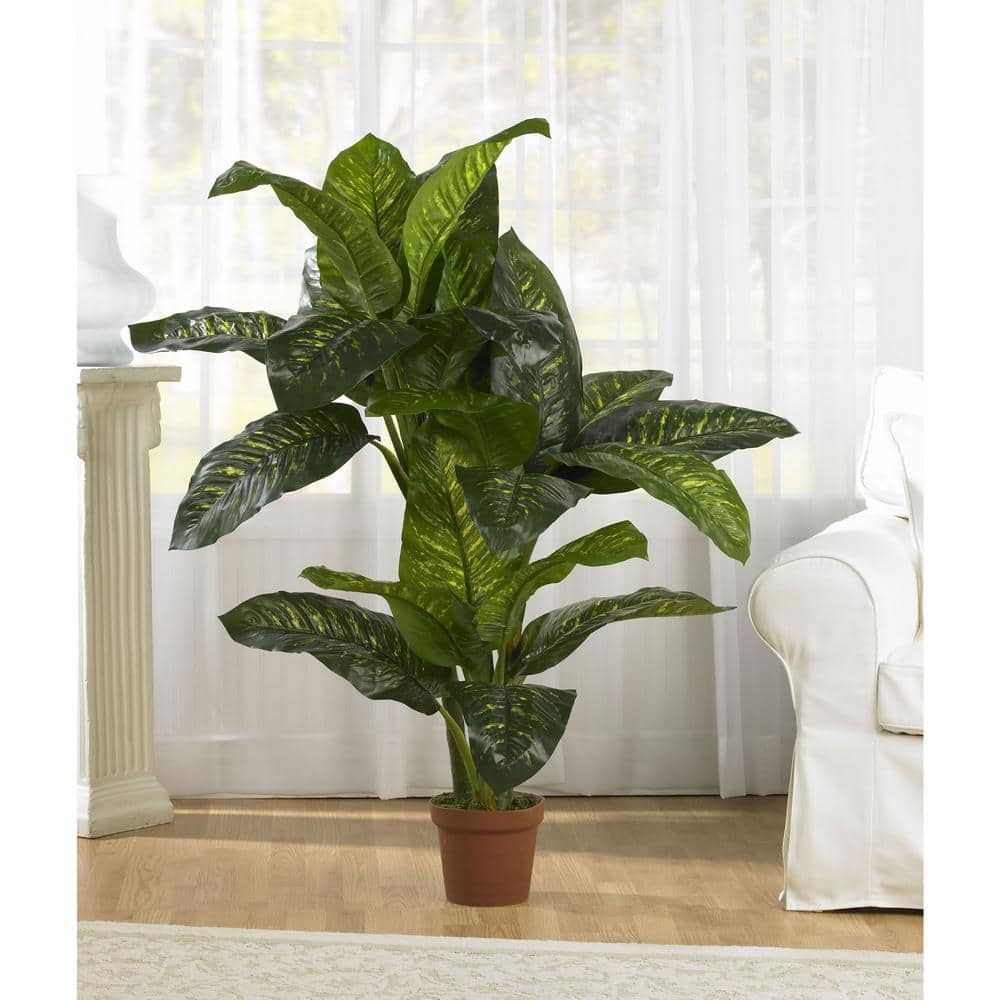 5' Green Dieffenbachia Silk Potted Floor Plant