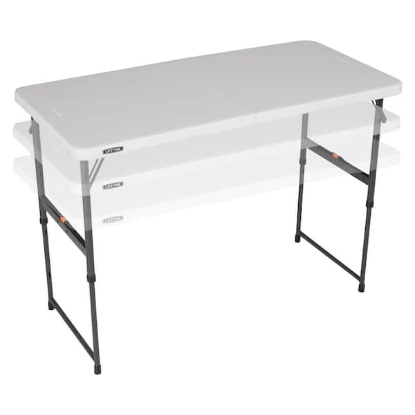 Lifetime 4 ft. One Hand Adjustable Height Fold-in-Half Resin Table; Almond  80726 - The Home Depot