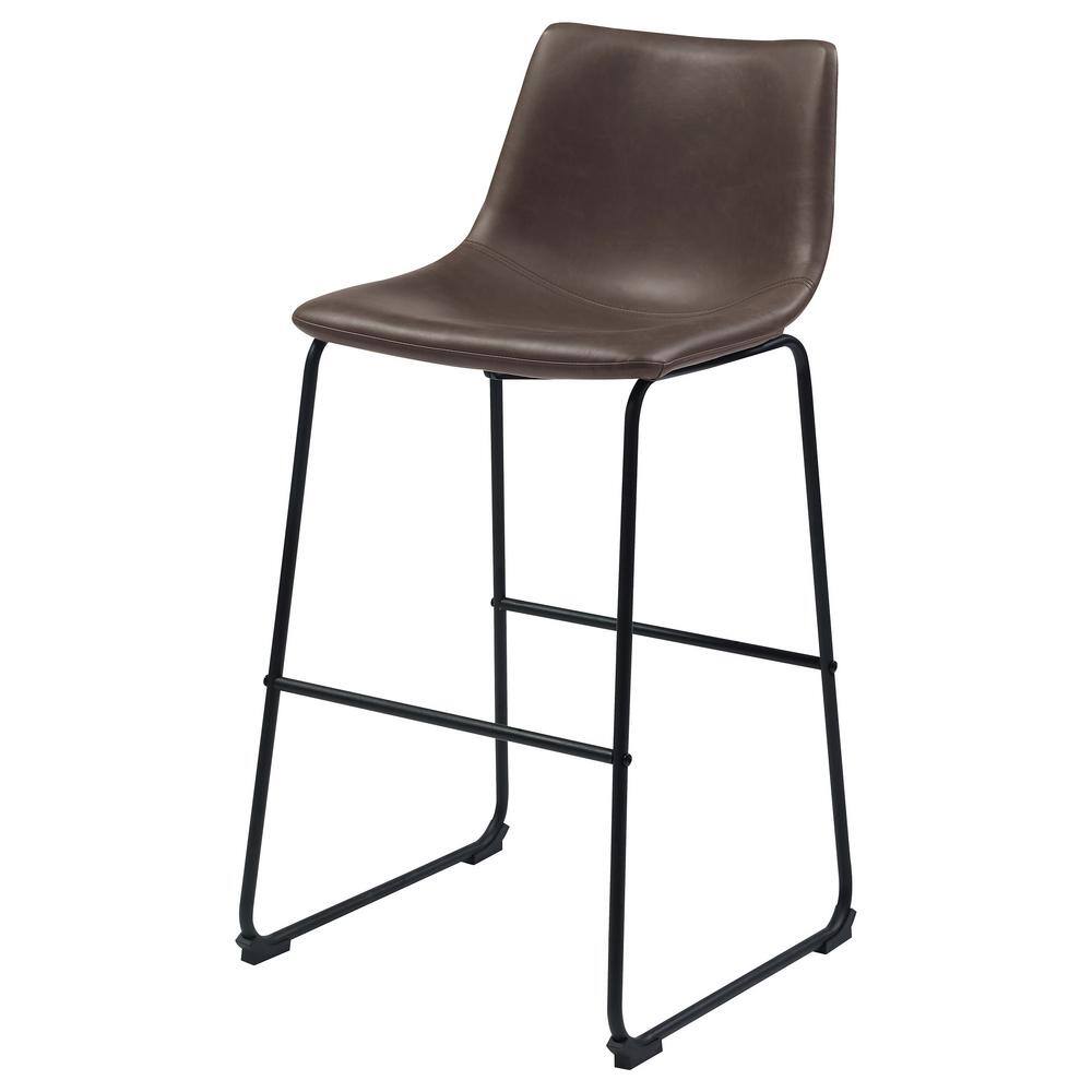 Brown Leather and Black Metal Industrial Bar Stools, Set of 2