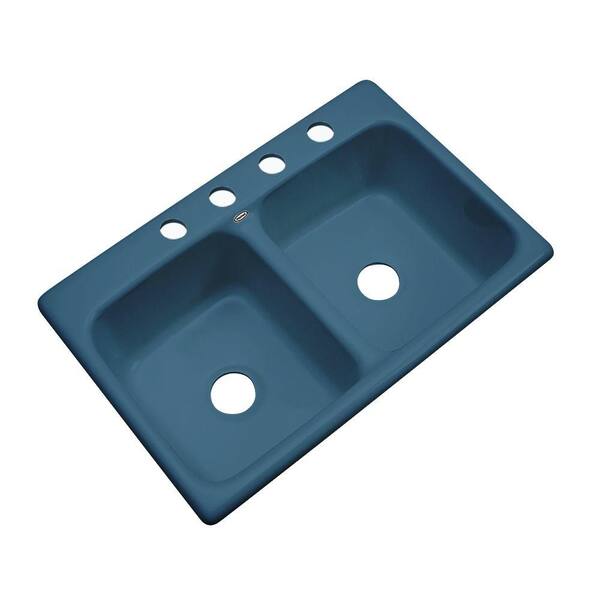 Thermocast Newport Drop-in Acrylic 33x22x9 in. 4-Hole Double Basin Kitchen Sink in Rhapsody Blue