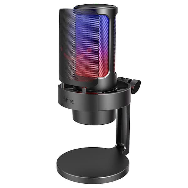 Clear Sound USB Gaming Microphone in Black with Noise Reduction and Controllable RGB Light