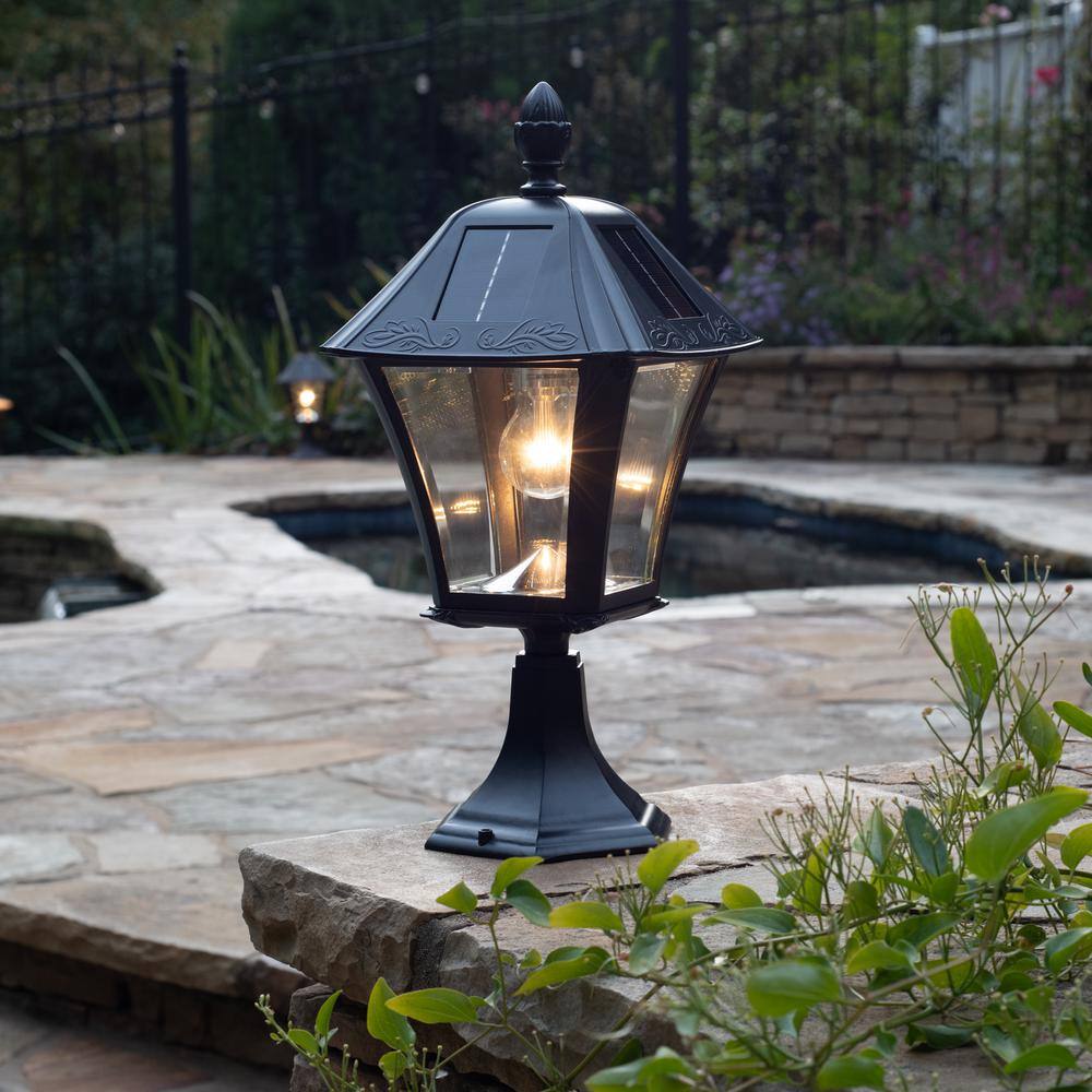 Baytown Black Cast Aluminum Solar Lamp Post with Dusk-to-Dawn Sensor