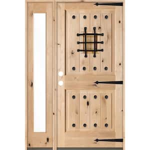 56 in. x 80 in. Mediterranean Knotty Alder Sq Unfinished Right-Hand Inswing Prehung Front Door with Left Full Sidelite