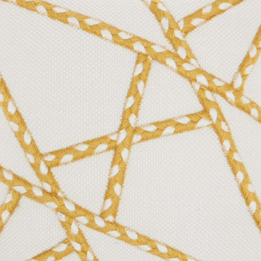 Yellow and Ivory Geometric Embroidered Outdoor Throw Pillow, 18" x 18"