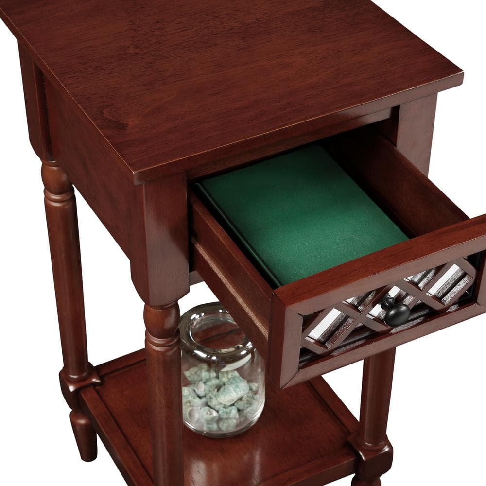 Mahogany Pine Wood and Metal Accent Table with Storage