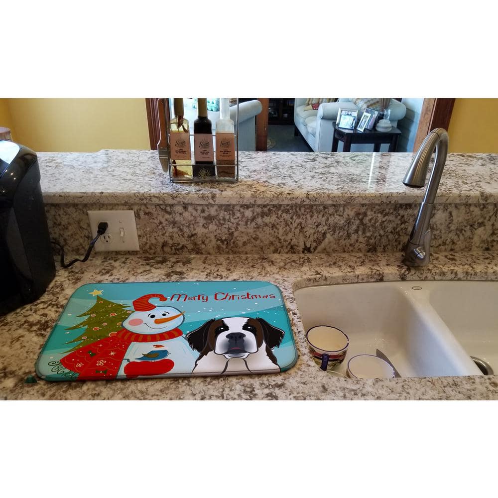 14 in. x 21 in. Multicolor Snowman with Saint Bernard Dish Drying Mat price history on PriceWatchPro