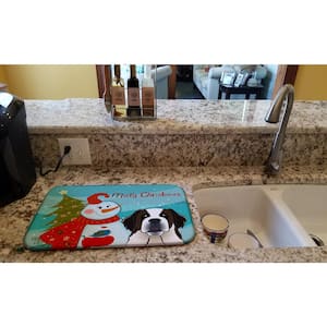 14 in. x 21 in. Multicolor Snowman with Saint Bernard Dish Drying Mat