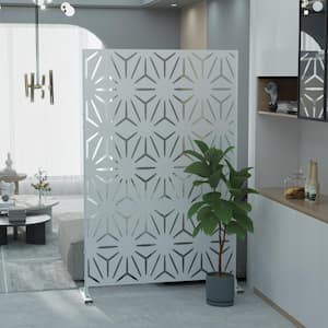 76 in. H x 47.2 in. W Privacy Screen with Stand Freestanding Outdoor Metal Divider for Garden Backyard (White)