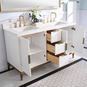 ALISON 60 in. W x 22 in. D x 35 in. H cUPC Double Sinks Freestanding Bath Vanity in White with Carrera White Quartz Top