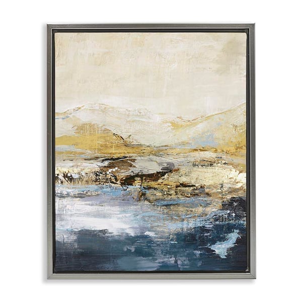 Stupell Industries Mountain Lake Abstraction by Design Fabrikken Gray Floater Frame Nature Graphic Art Print 21 in. x 17 in.