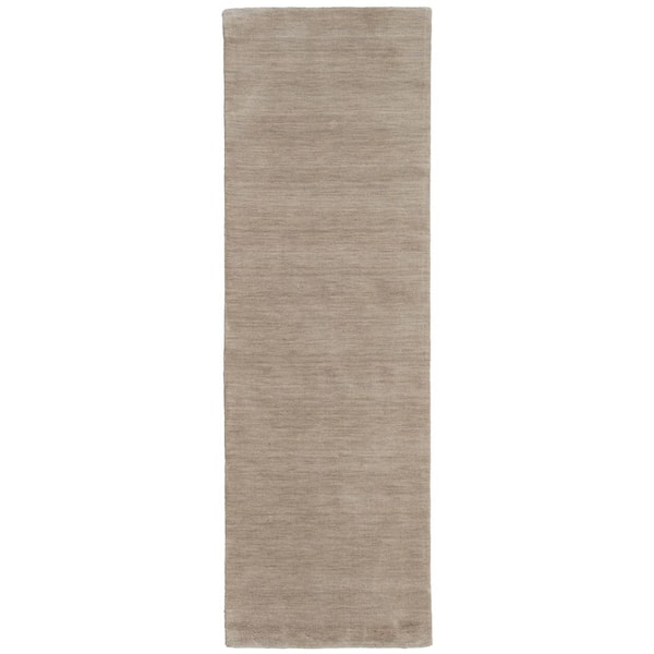 Tan 2 ft. x 8 ft. Tan Wool Hand Woven Runner Rug