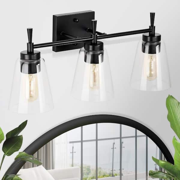 Edvivi Briarwood 21 in. 3-Lights Matte Black Vanity Light with Clear Glass Cone Shades