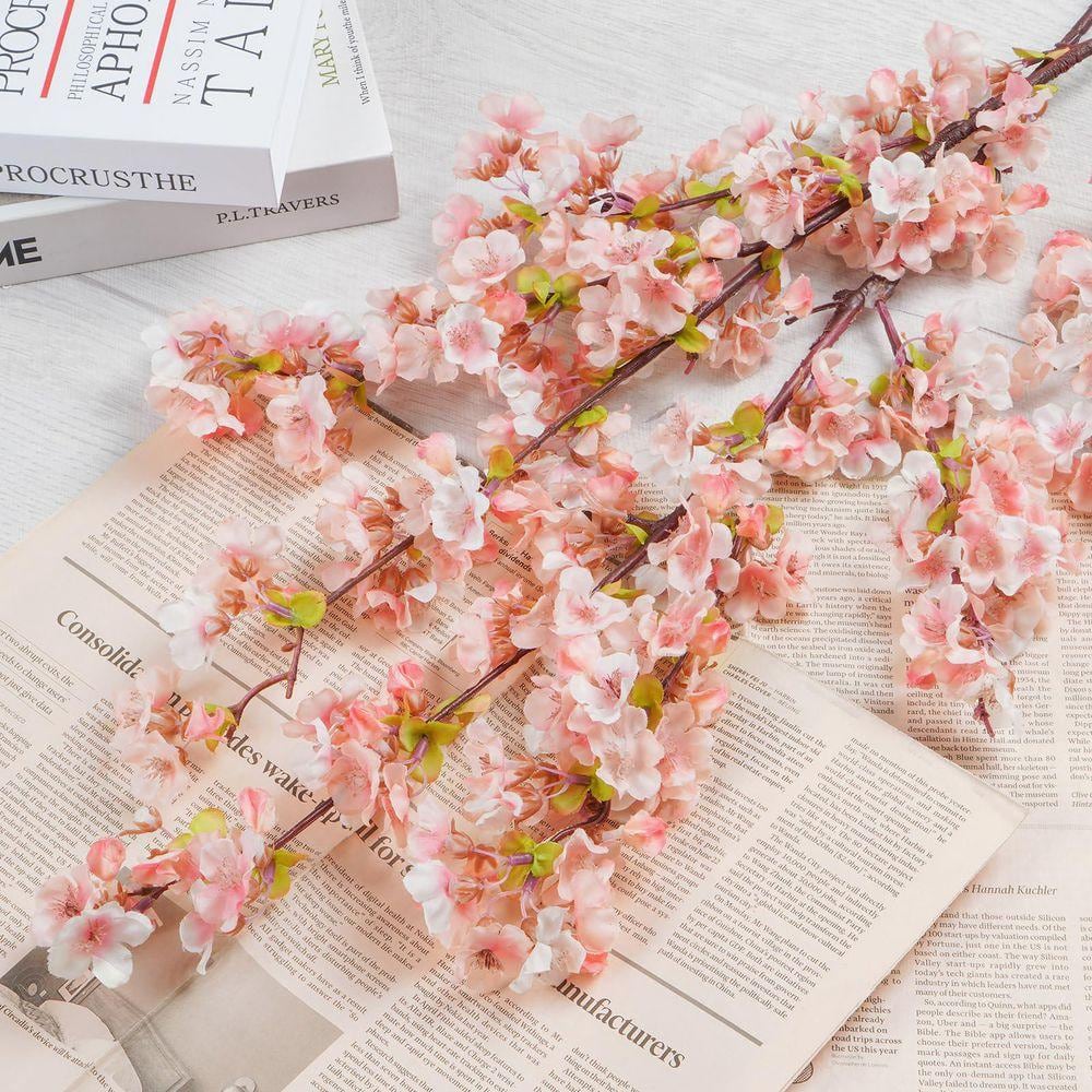 3 Pack 39 in. Pink Silk Cherry Blossom Branches, Artificial Faux