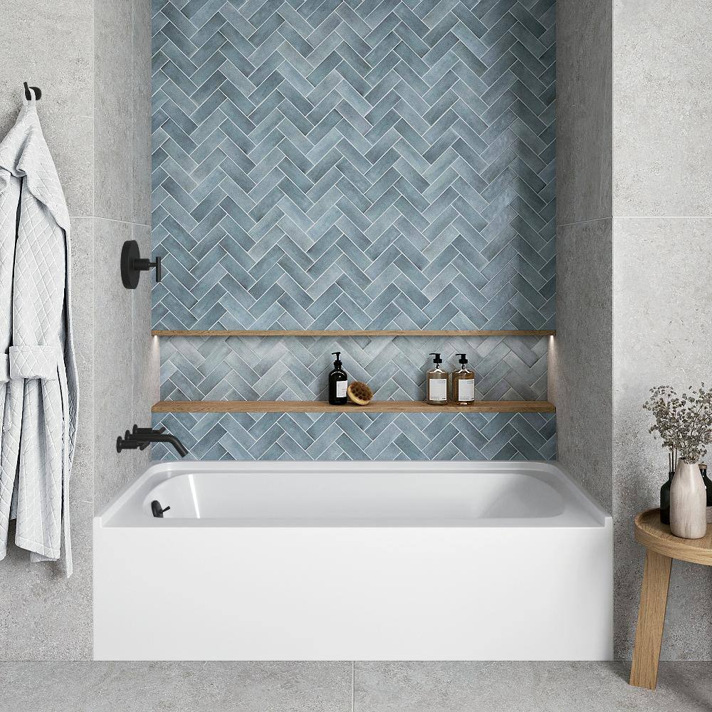 Glossy White Acrylic Alcove Bathtub with Matte Black Trim
